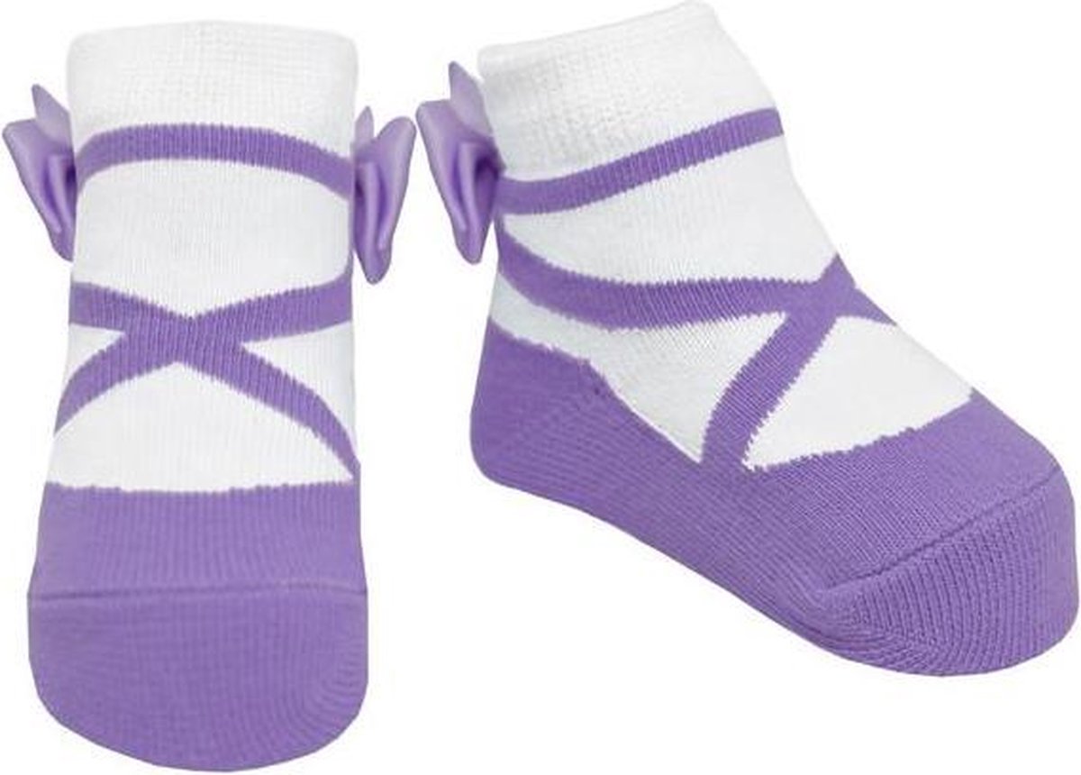Ballerina sokjes lavendel voor baby meisje 0-12 maanden. Satijnen strikjes-Anti slip zooltjes-Kraamcadeau-Baby shower