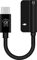 2 IN 1 USB-C (Type-C) Male Naar 3.5MM Aux Female + USB - C Female Adapter Splitter| Premium Kwaliteit | Zwart / Black
