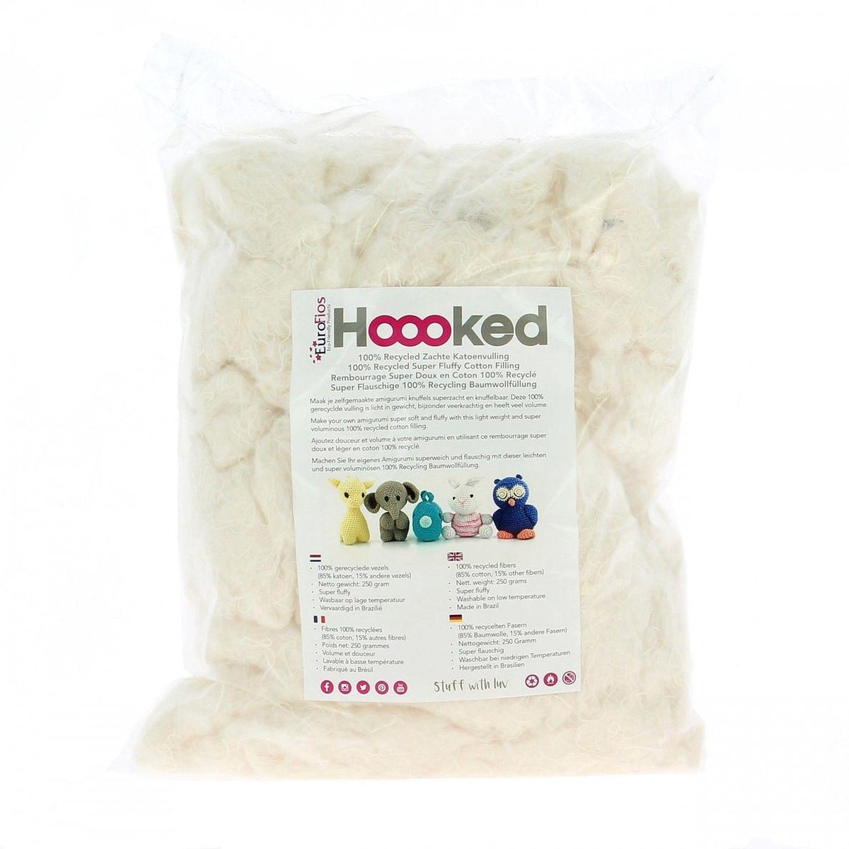 Hoooked Katoenvulling - 100% Gerecycled Katoen - Vulling voor Knuffels - Fiberfill - Amigurumi