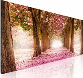 Schilderij - Droom Bos, Roze/Bruin, wanddecoratie, print op canvas, 1luik