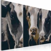 Schilderij - Koeien , zwart wit , 3 luik