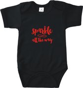 Go Mama® Baby Cadeau - Kerst cadeau - Rompertjes Baby met tekst - Sparkle all the way - Katoen - Zwart - Maat 50/56 - Korte mouw Wit