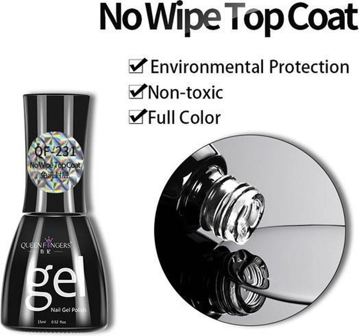 Top coat gellak - no wipe - UV/LED - 15mL - JS-Essentials