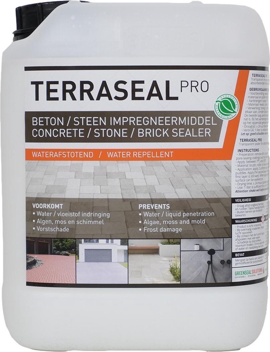 Terraseal Pro 5L - Tuintegels impregneren - Steen en beton impregneer - Vuilafstotend en Transparant impregneer - Nano Coating - Beton - Bestrating - Balkons - Terrassen en voegen waterdicht maken
