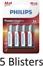 20 Stuks (5 Blisters a 4 st) Philips Power Alkaline AA Batterijen