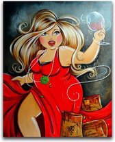 BOOSY Diamond painting - Dikke dames - Dikke dame met wijn - 30x40CM - Diamond painting volwassenen
