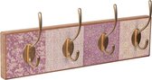 Wandkapstok – kapstok Purple India | antiek beuken met 4 dubbele messing kleurige metalen haken