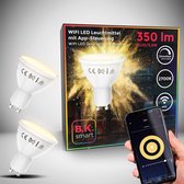 B.K.Licht - Slimme Lichtbron - set van 2 - smart lamp - met GU10 - 5.5W LED - WiFi - App - 2.700K warm wit licht - 350 Lm - voice control - lampjes  - LED lamp