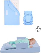 Baby anti reflux matras & Hoeslaken - Combinatie - Blauw - Reflux kussen - Baby steunkussen - Baby slaapkussen - Kussen baby - Matrasverhoger - Baby matras hoeslaken