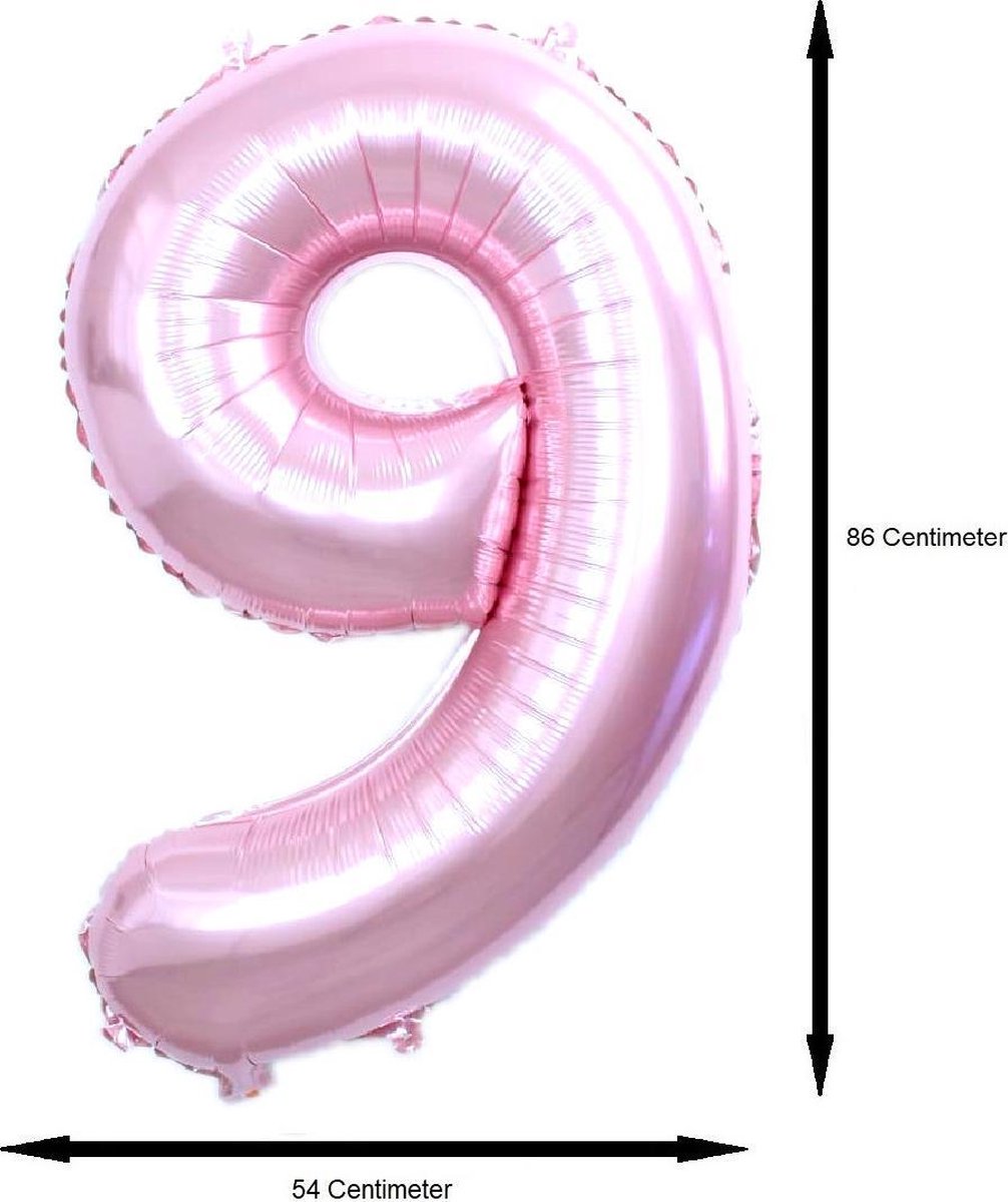 Folie Ballon Cijfer 9 Jaar Cijferballon Feest Versiering Folieballon Verjaardag Versiering Roze XL 86Cm Met Rietje — afbeelding 2