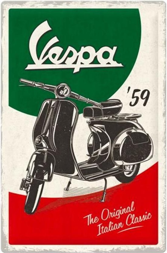 Metalen Reclame WandBord 40 x 60 cm - Vespa - The Italian Classic
