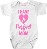 Rompertje baby met tekst-moederdag cadeau-I have a perfect mom-maat 86-wit-roze