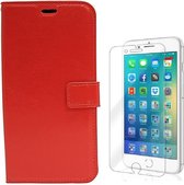 Bookcase Geschikt voor: iPhone 7 / 8 - rood - portemonee hoesje + 2X Tempered Glass Screenprotector