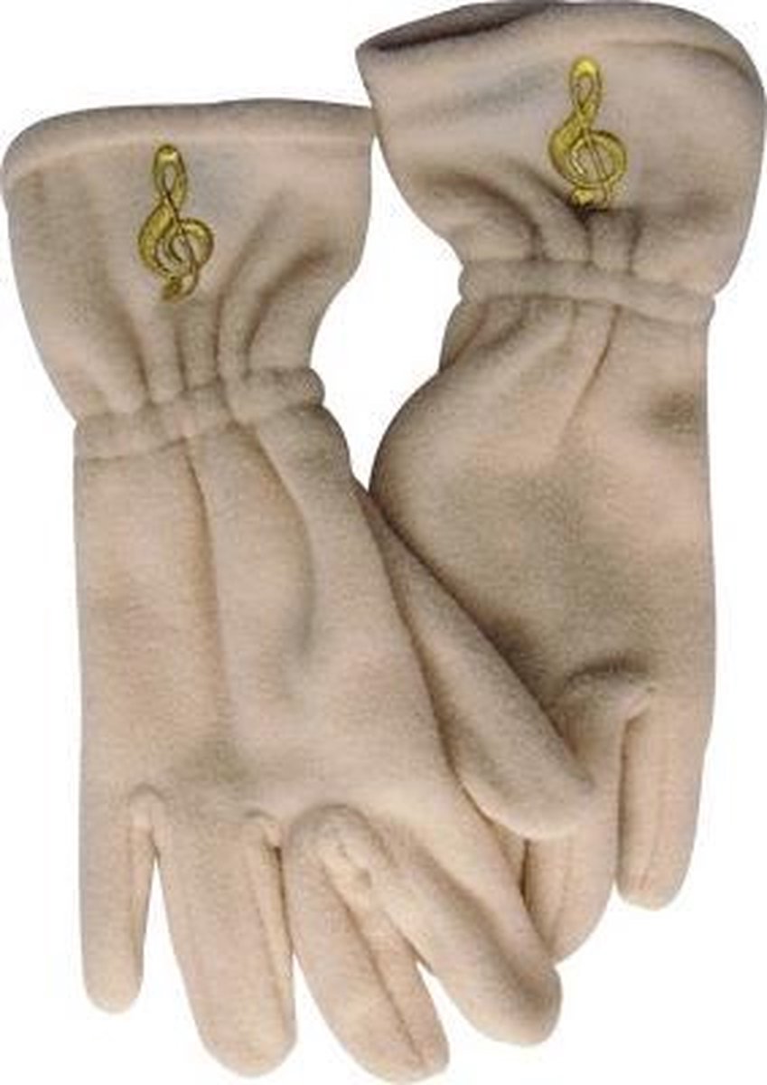 Fleece handschoenen met vioolsleutel, gebroken wit Maat M/L