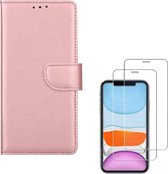 iPhone 11 Pro - Bookcase rose goud - portemonee hoesje + 2X Tempered Glass Screenprotector