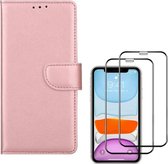 iPhone 11 - Bookcase rose goud - portemonee hoesje + 2X Full cover Tempered Glass Screenprotector