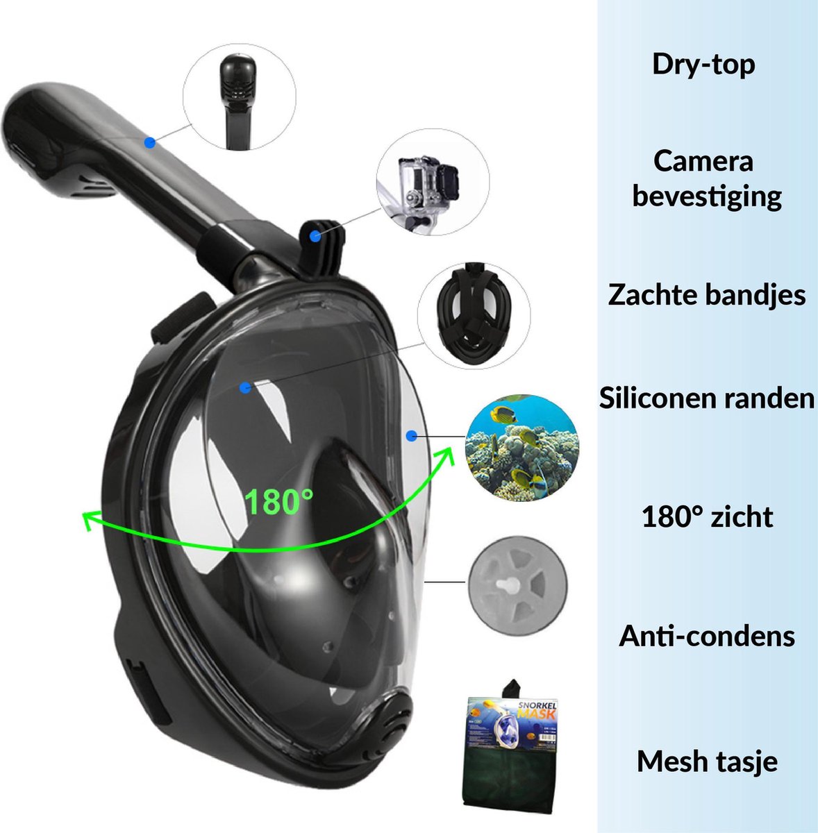 Atlantis 3.0 - Snorkelmasker - Volwassenen - Zwart/Grijs