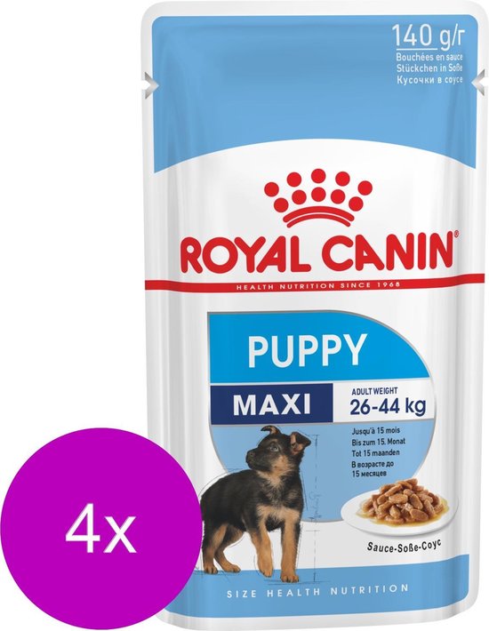 Royal Canin Maxi Puppy natvoer, 4x 140g, voor puppy's van 2-15 maanden.