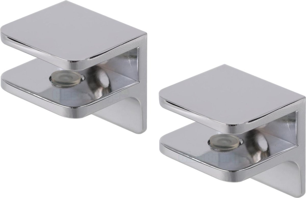 Glasplaatdrager 30 x 30 x 27 mm, voor glasdikte 4 t/m 8 mm, chroom | Set van 2 stuks
