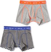 Little Label - boxershorts 2-pack - grey melee cross & small anthracite stripe - maat: 98/104 - bio-katoen