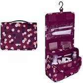 Toilettas Paars met Bloemen - Cosmetic Bag - Met Haak - Travel bag - Organizer voor toiletartikelen - Reisartikelen - Dames - Vrouwen - Meisjes