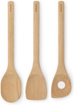 Brabantia Profile ustensiles de cuisine en bois de hêtre, 3 pièces (cuillère à mélanger, spatule, cuillère avec trou) - Beukenhout