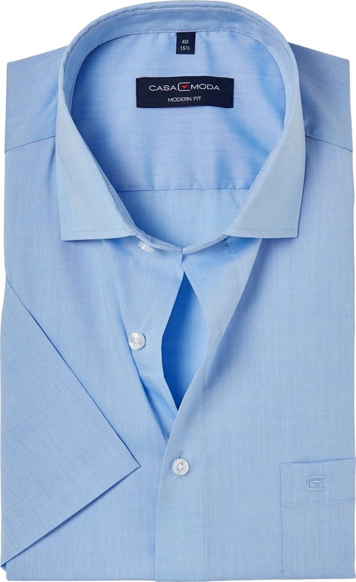 CASA MODA modern fit overhemd - korte mouw - lichtblauw - Strijkvriendelijk - Boordmaat: 41