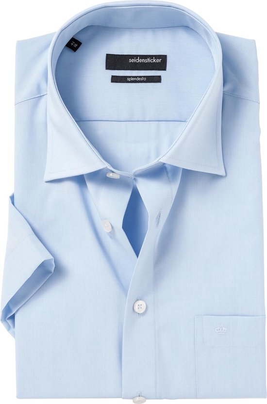 Seidensticker regular fit overhemd - korte mouw - lichtblauw fil a fil - Strijkvrij - Boordmaat: 44
