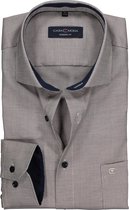 CASA MODA modern fit overhemd - beige - blauw en wit structuur (contrast) - Strijkvriendelijk - Boordmaat: 44
