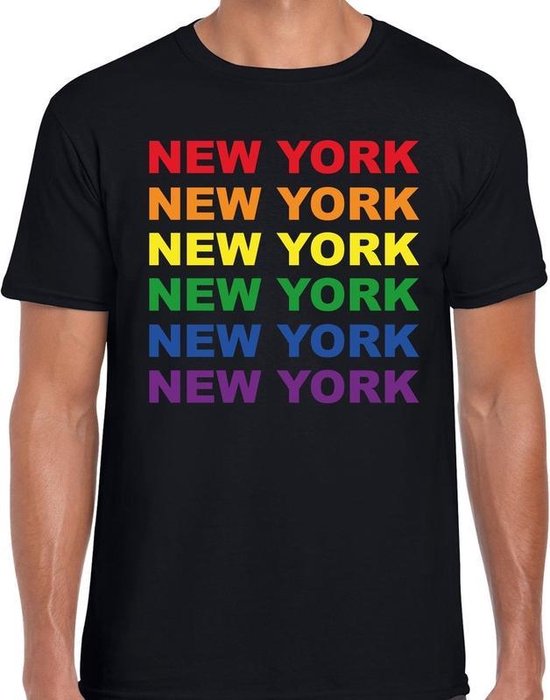Regenboog New York gay pride / parade zwart t-shirt voor heren - LHBT evenement shirts kleding / outfit XXL