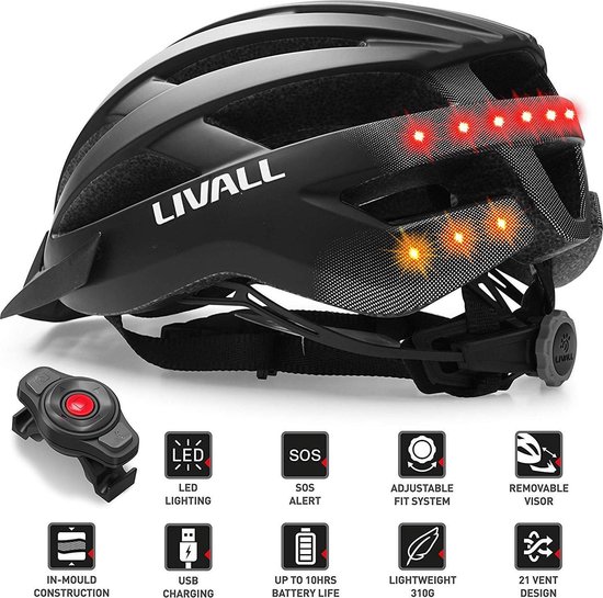 KW® Fietshelm Zwart met ingebouwde verlichting | Smart Helm LED verlichting  |... | bol.com