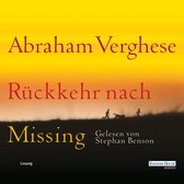 Boekcover met de titel "Rückkehr nach Missing" in gele en rode letters tegen een zonsondergang achtergrond met silhouetten van mensen.