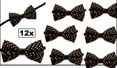 12x Vlinderstrik zwart met gouden bolletjes - vlinder strik gala thema jubileum festival huwelijk strikje