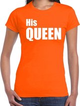 His queen t-shirt oranje met witte letters voor dames - Koningsdag - fun tekst shirts / leuke t-shirts XXL