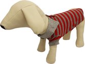 Polo shirt voor de hond in de kleur rood / grijs gestreept - S ( rug lengte 24 cm, borst omvang 32 cm, nek omvang 24 cm )