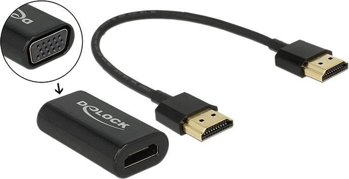 Premium HDMI naar VGA adapter met losse kabel / zwart 0,15 meter