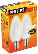 PHILIPS Kaars Gloeilamp - MAT / SOFTONE -  60w E14 - 580 LUMEN - (2-stuks)