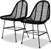vidaXL - Eetkamerstoelen - 2 - st - natuurlijk - rattan - zwart
