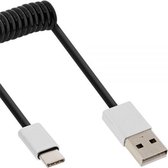InLine USB-C naar USB-A spiraalkabel - USB2.0 - tot 2A / zwart - 3 meter