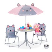 relaxdays tuinset kinderen - kindertuinstoel - kindertafel - parasol - campingstoel kind muis