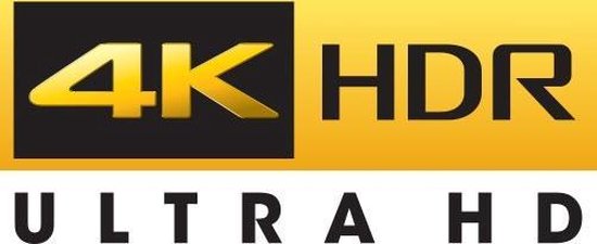 4K HDR ULTRA HD logo op gele achtergrond.