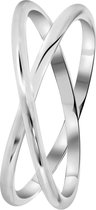 Lucardi Dames Ring gekruist rhodiumplated - Ring - Cadeau - Echt Zilver - Zilverkleurig