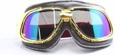 Ediors retro goud, bruin leren motorbril | Multi-kleur glas