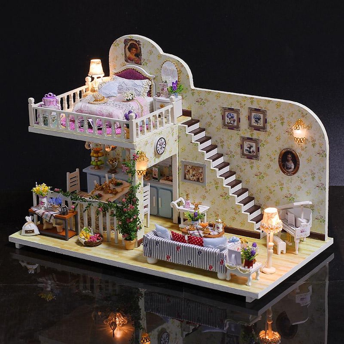 2x maison de poupée miniature bricolage avec couvercle en verre cadeau