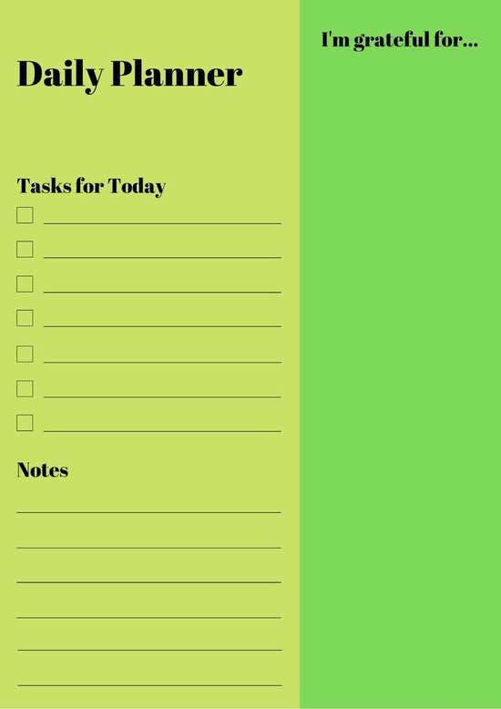 Printable Green Daily Planner | printbestand | ongelimiteerd ...