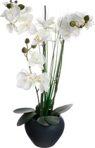 Atmosphera Orchidee bloemen kunstplant in grijze bloempot - witte bloemen - H53 cm