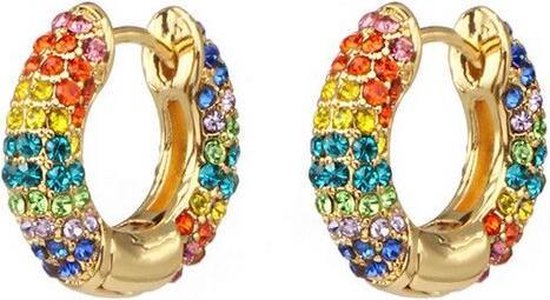 Regenboog oorbellen met strass - goudkleur | bol.com