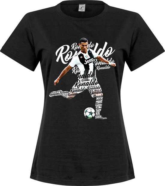 Ronaldo Script Dames T-Shirt - Zwart - XXL