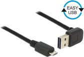 Micro USB naar Easy-USB-A haaks (boven/beneden) kabel - USB2.0 - tot 2A / zwart - 2 meter