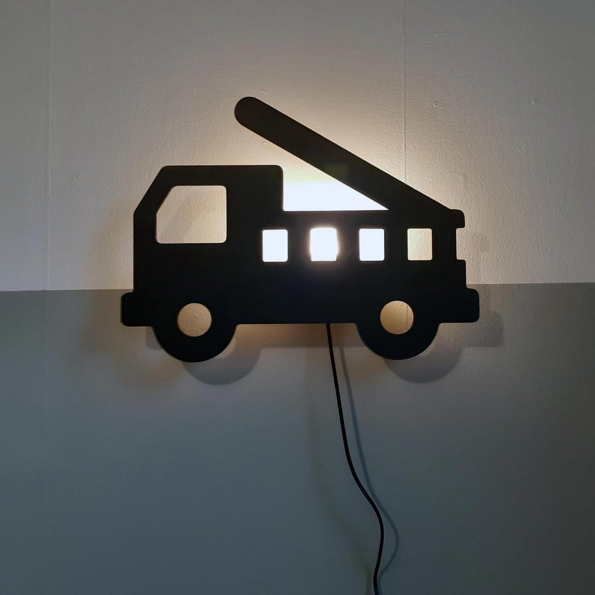 Houten Lamp Kinderkamer - Brandweerauto| E14 LED | Wandlamp | bol.com